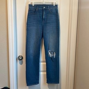Express Super High Waisted Ripped Modern Straight Jeans